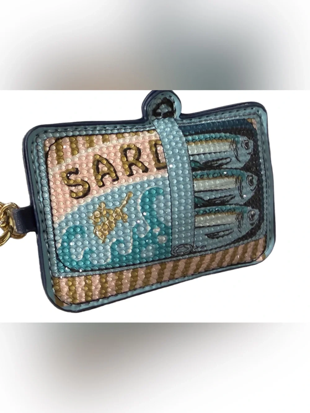Betsey Johnson NWT Cream Quilted Navy Blue Trim Sardine Charm Crossbody Bag P243